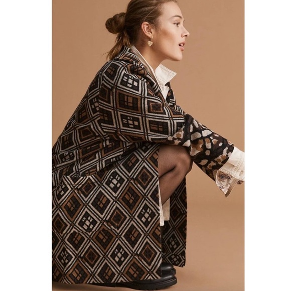 Anthropologie Jackets & Blazers - NWT Anthropologie Field Flower Geo 100% Wool Sweater Coat Size Medium